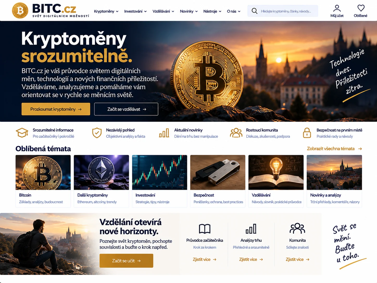 Ilustrační návrh pro BITC.cz: bitcoinový vzdělávací a informační portál